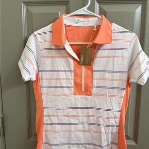 Orange and White Striped Women’s Golf Shirt